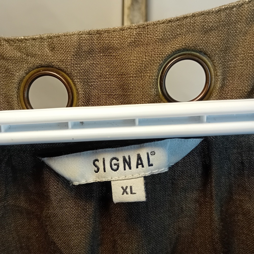 Signal Linen Sequin Studded Grommet Sleeveless Top Olive Green Bohemian Work XL - Picture 14 of 16